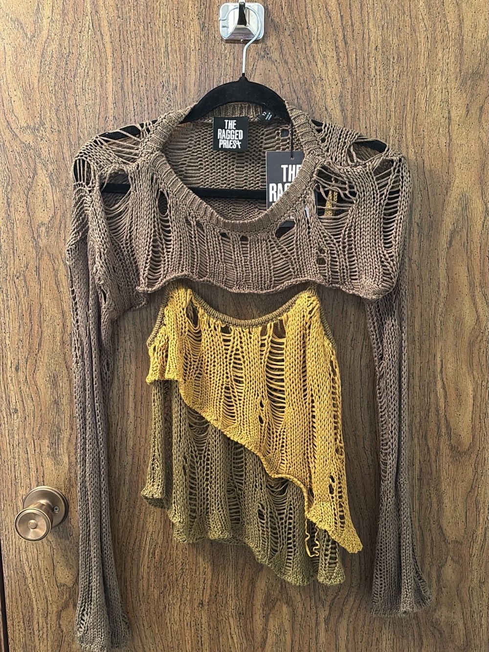 The Ragged Priest Distressed Layered Knit Sweater in Brown & Mustard